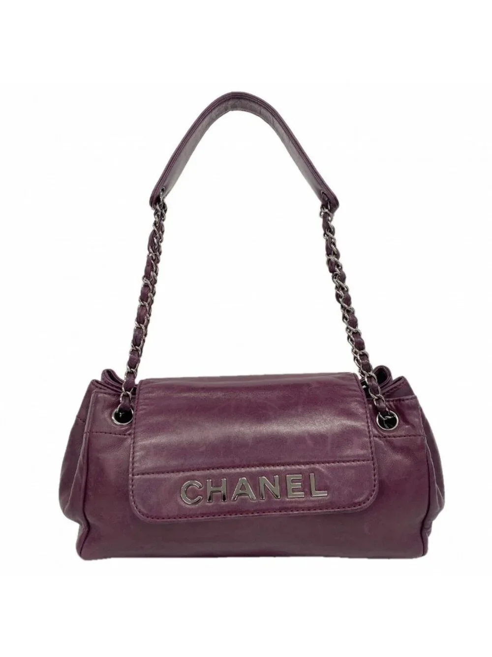 Chanel Shoulder Bag Lambskin Purple Silver